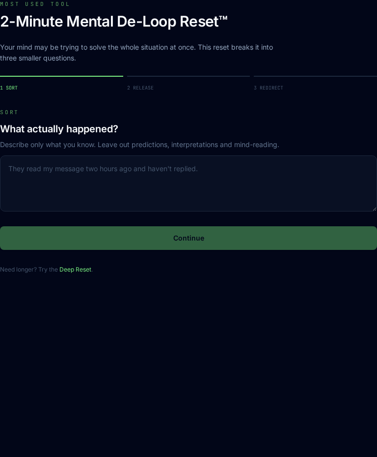 The real 2-Minute Mental De-Loop Reset member screen